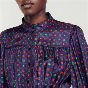 Desenli Saten Gömlek Elbise