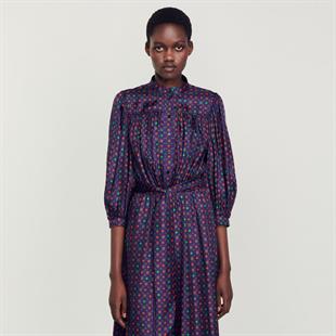 Desenli Saten Gömlek Elbise