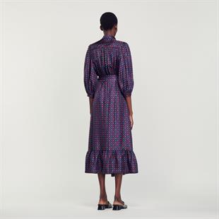 Desenli Saten Gömlek Elbise