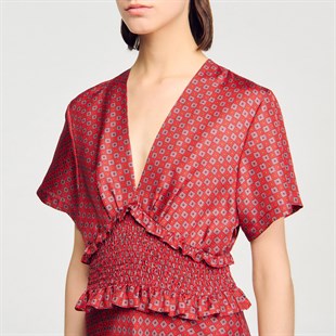 Desenli Saten Uzun Elbise