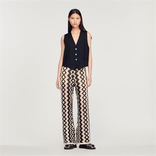 Desenli Siyah Örgü Pantolon