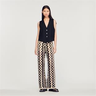 Desenli Siyah Örgü Pantolon