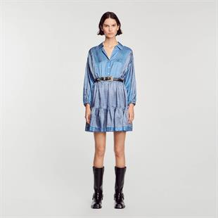 Desenli Volanlı Mini Elbise