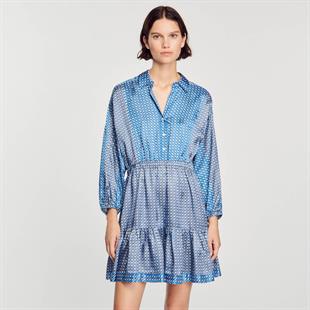 Desenli Volanlı Mini Elbise