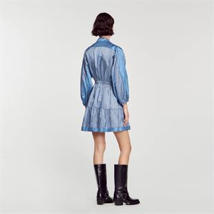 Desenli Volanlı Mini Elbise