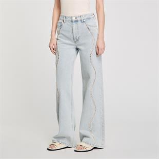 Diyagonal Taş İşlemeli Jean Pantolon