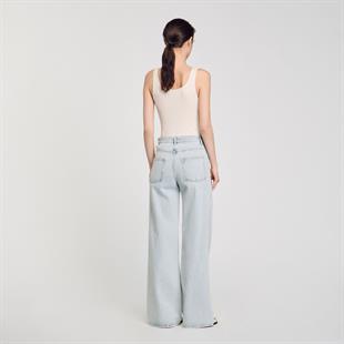 Diyagonal Taş İşlemeli Jean Pantolon