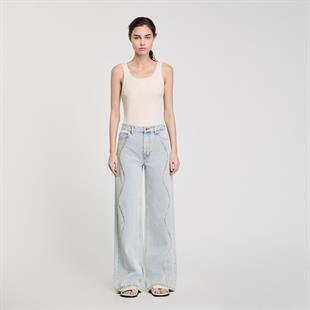 Diyagonal Taş İşlemeli Jean Pantolon