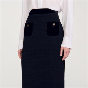 Düğme Detaylı Midi Etek