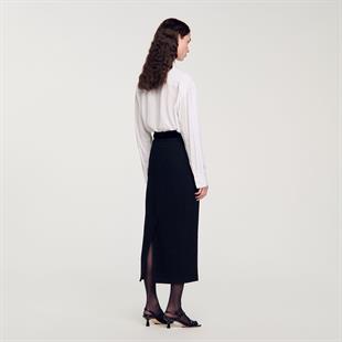 Düğme Detaylı Midi Etek