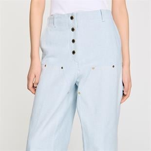 Düğme Kapama Elastik Jean Pantolon