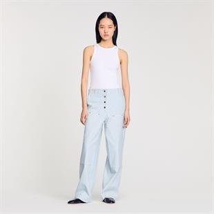 Düğme Kapama Elastik Jean Pantolon