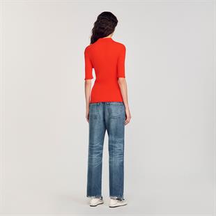 Düğmeli Kırmızı Polo Yaka Triko