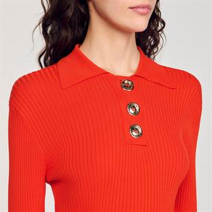 Düğmeli Kırmızı Polo Yaka Triko