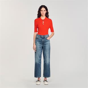 Düğmeli Kırmızı Polo Yaka Triko