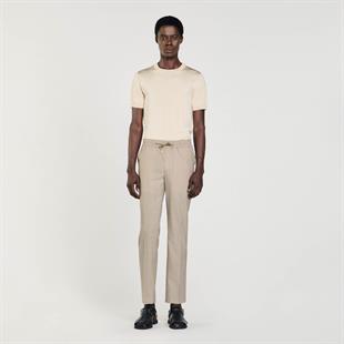 Düz Paça Bej Yün Pantolon