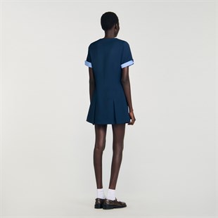 Ekose Kol Detaylı Mini Elbise