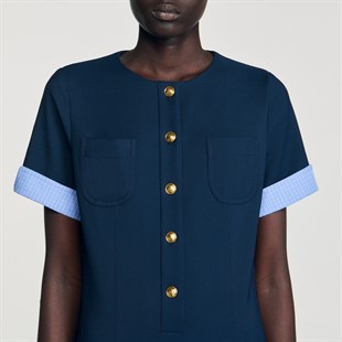 Ekose Kol Detaylı Mini Elbise