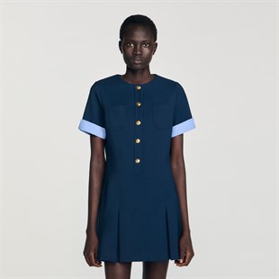 Ekose Kol Detaylı Mini Elbise