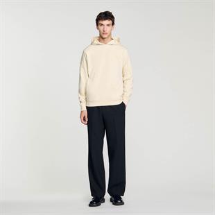 Ekru Çiçek Figürlü Kapüşonlu Sweatshirt