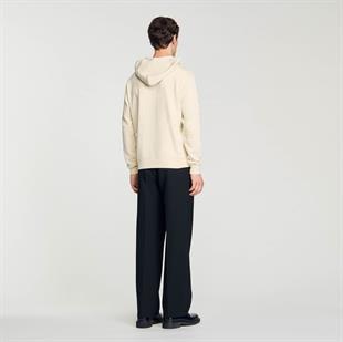 Ekru Çiçek Figürlü Kapüşonlu Sweatshirt