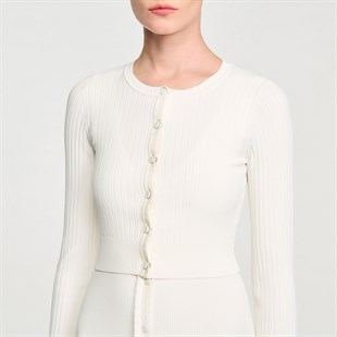 Ekru Crop Triko Hırka