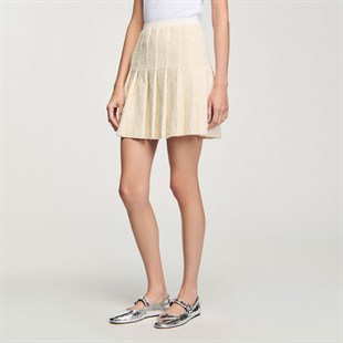 Ekru Payet Geçişli Mini Etek