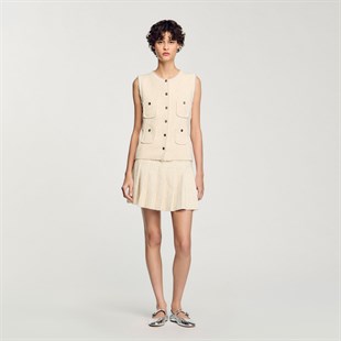 Ekru Payet Geçişli Mini Etek