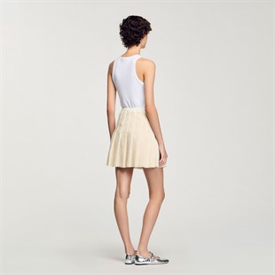 Ekru Payet Geçişli Mini Etek