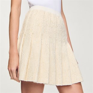 Ekru Payet Geçişli Mini Etek