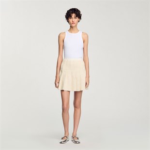 Ekru Payet Geçişli Mini Etek