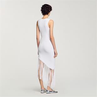 Etek Ucu Saçaklı Çiçek Figür Geçişli Elbise