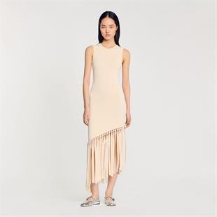 Etek Ucu Saçaklı İnci Geçişli Elbise