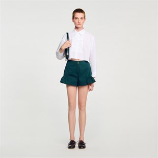 Etek Ucu Volanlı Mini Şort