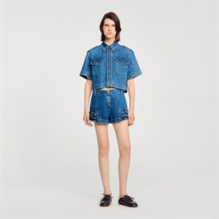 Fırfır Detaylı Jean Şort