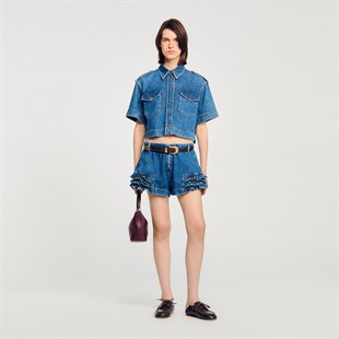 Fırfır Detaylı Jean Şort