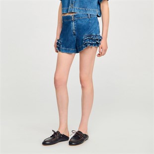 Fırfır Detaylı Jean Şort