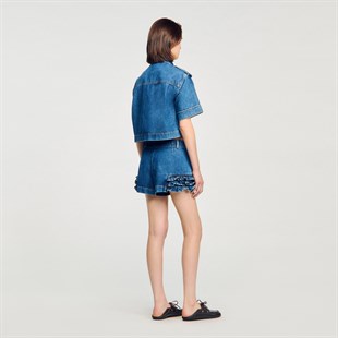 Fırfır Detaylı Jean Şort