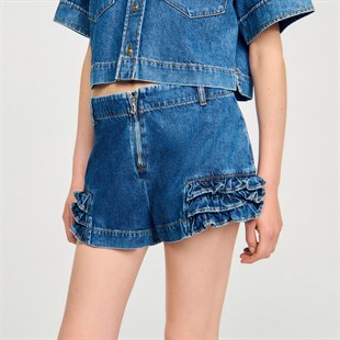 Fırfır Detaylı Jean Şort