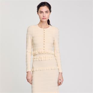 Fırfırlı Parlak Parlak Düğmeli Hırka