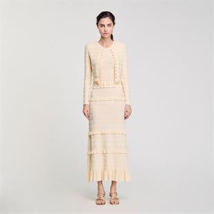 Fırfırlı Parlak Parlak Düğmeli Hırka