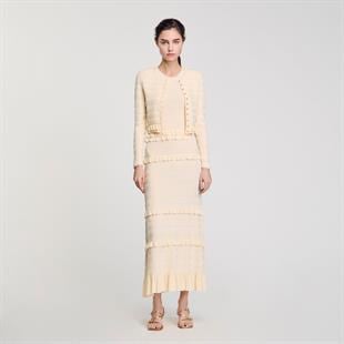 Fırfırlı Parlak Parlak Düğmeli Hırka