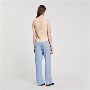 Floral Aplikeli Kroşe Yelek