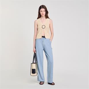 Floral Aplikeli Kroşe Yelek