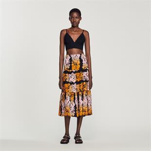 Floral Desen Baskılı Uzun Etek