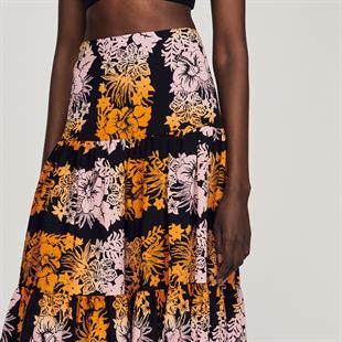 Floral Desen Baskılı Uzun Etek