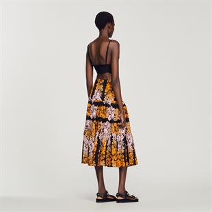 Floral Desen Baskılı Uzun Etek