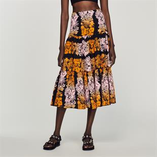 Floral Desen Baskılı Uzun Etek