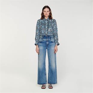 Floral Desen Crop İpek Gömlek