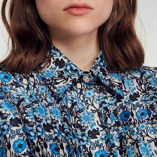 Floral Desen Crop İpek Gömlek